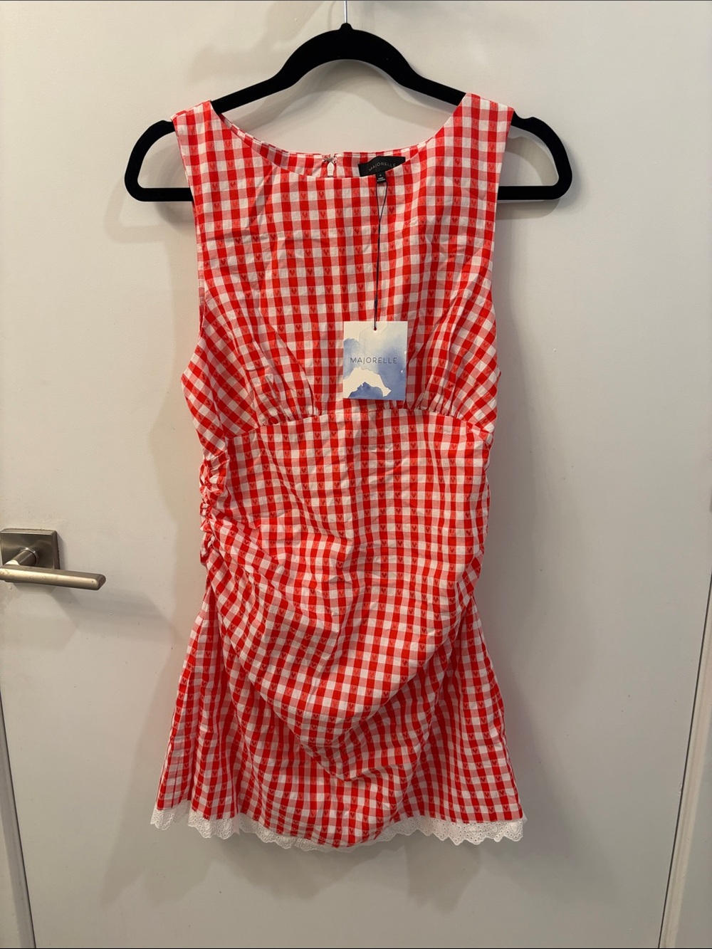 MAJORELLE Peggy Mini Dress in Red & White Check Sz Medium New with Tags